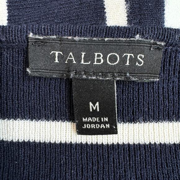 Talbots Pullover Sweater Size M V Neck Striped Viscose Nylon Classic Blue - Picture 2 of 5